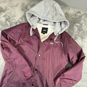 Vans Burgundy Nylon Hooded Coach Jacket Fleece Lined Men's Small